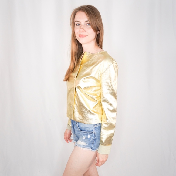 Vintage Metallic Gold Genuine Leather Jacket - Picture 6 of 8